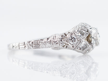 Antique Engagement Ring Art Deco .45 Old European Cut Diamond in 18K White Gold