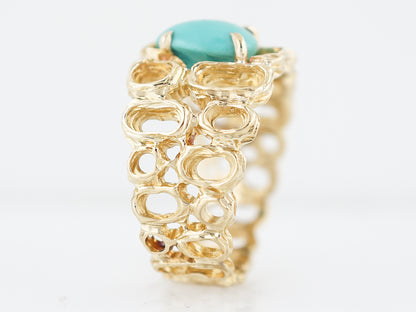 Vintage Right Hand Ring Mid-Century Cabochon Cut Turquoise in 18K Yellow Gold