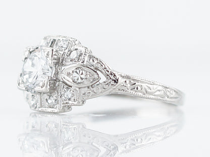 Antique Engagement Ring Art Deco .61 Round Brilliant Cut Diamond in Platinum
