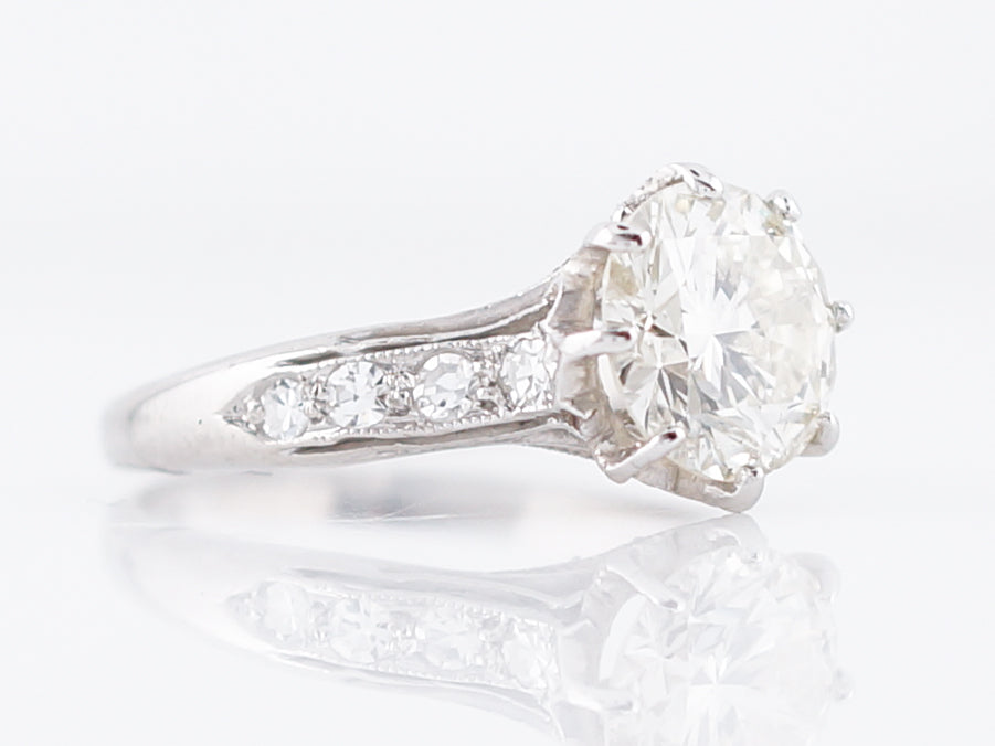 Antique Engagement Ring Art Deco 1.88 Round Brilliant Cut Diamond in Platinum