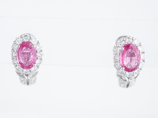 Earrings Modern 3.60 Oval Cut Pink Sapphire in 18K White Gold