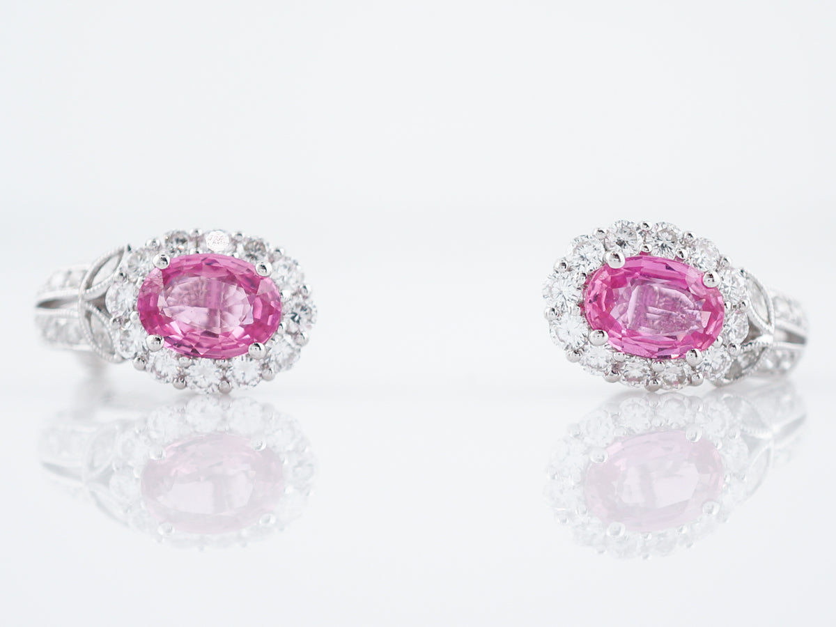 Earrings Modern 3.60 Oval Cut Pink Sapphire in 18K White Gold