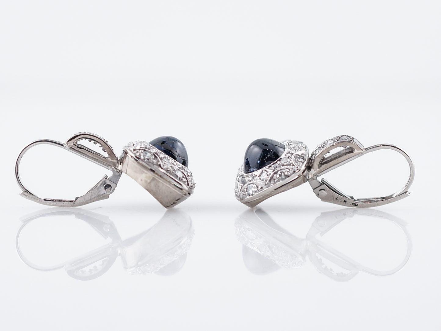 Antique Earrings Art Deco 12.12 Cabochon Cut Sapphires in Platinum