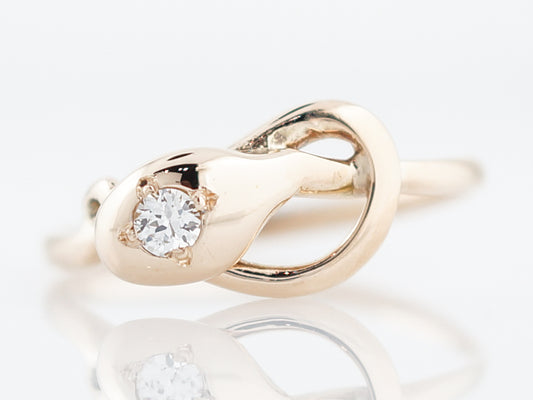 Antique Snake Right Hand Ring Victorian .07 Transitional Cut Diamond in 14K Rose Gold