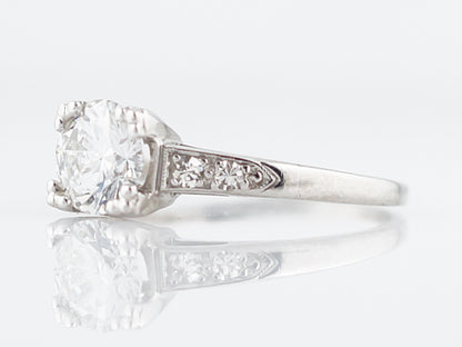 Antique Engagement Ring Art Deco GIA .91 Round Brilliant Cut Diamond in Platinum