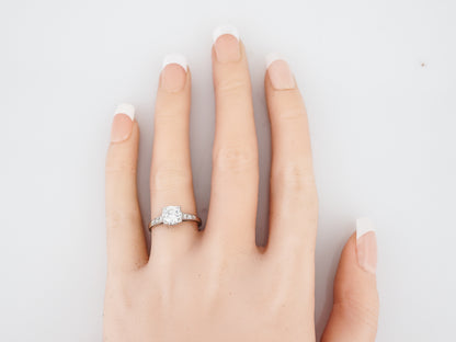 Antique Engagement Ring Art Deco GIA .91 Round Brilliant Cut Diamond in Platinum