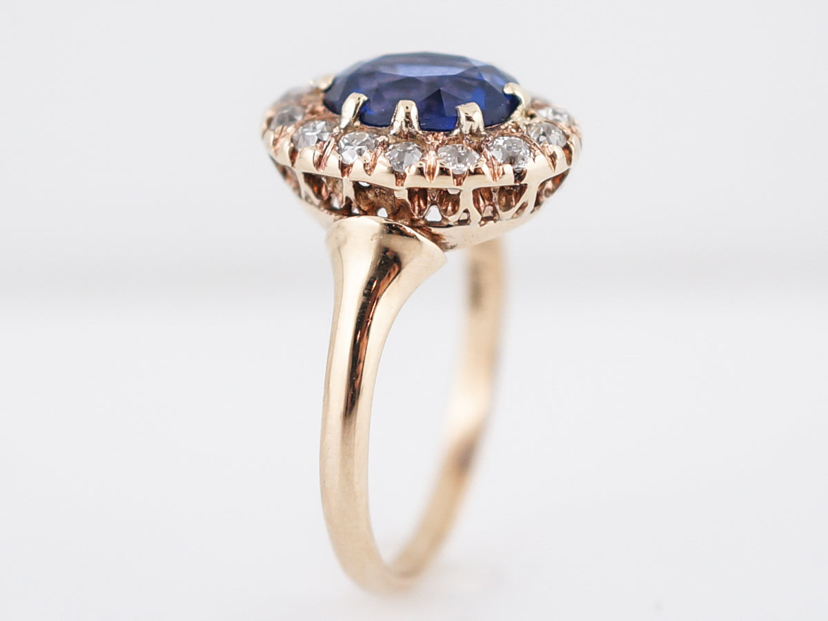 Vintage Old Mine Cut Sapphire & Diamond Engagement Ring