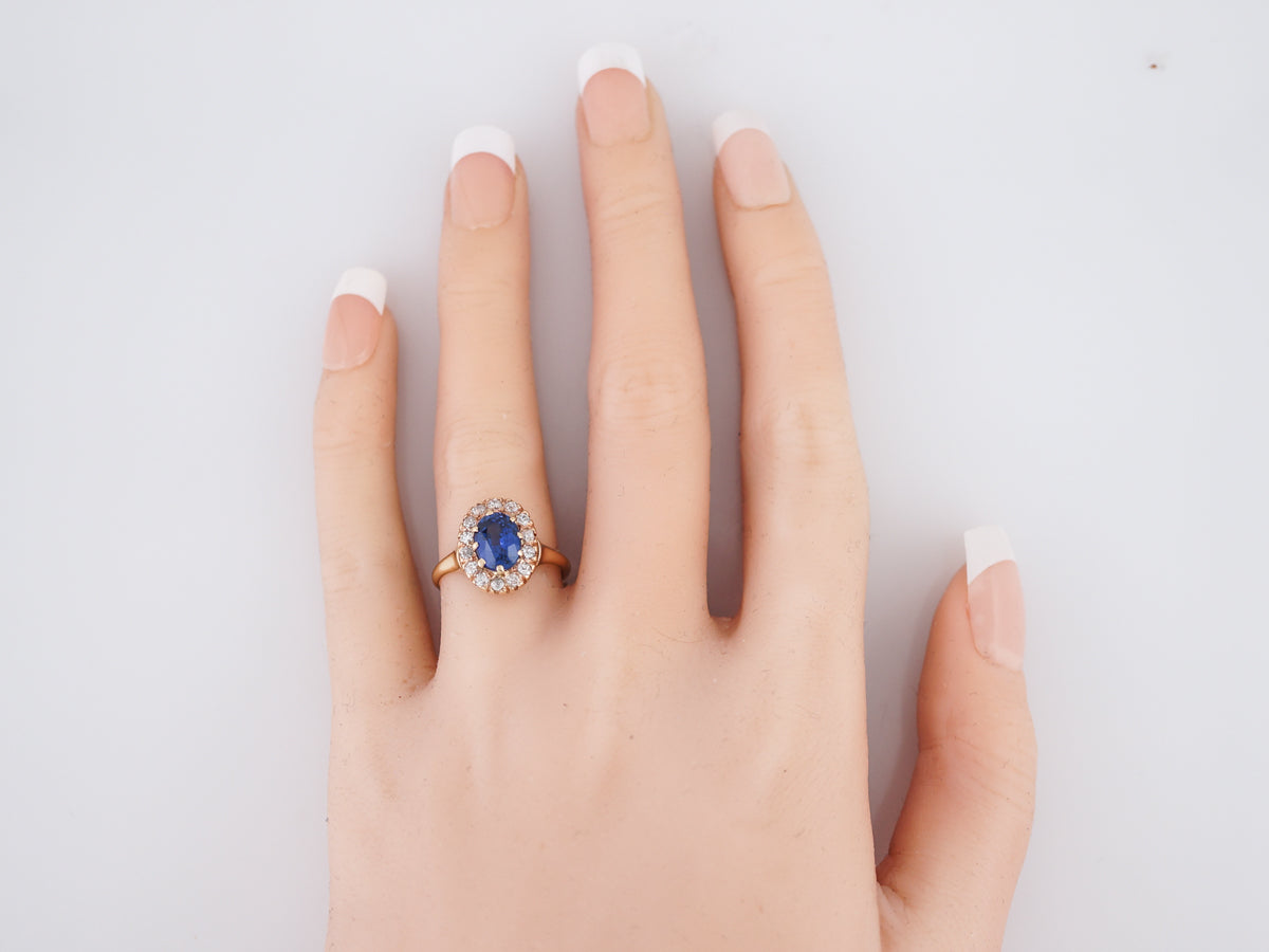 Vintage Old Mine Cut Sapphire & Diamond Engagement Ring