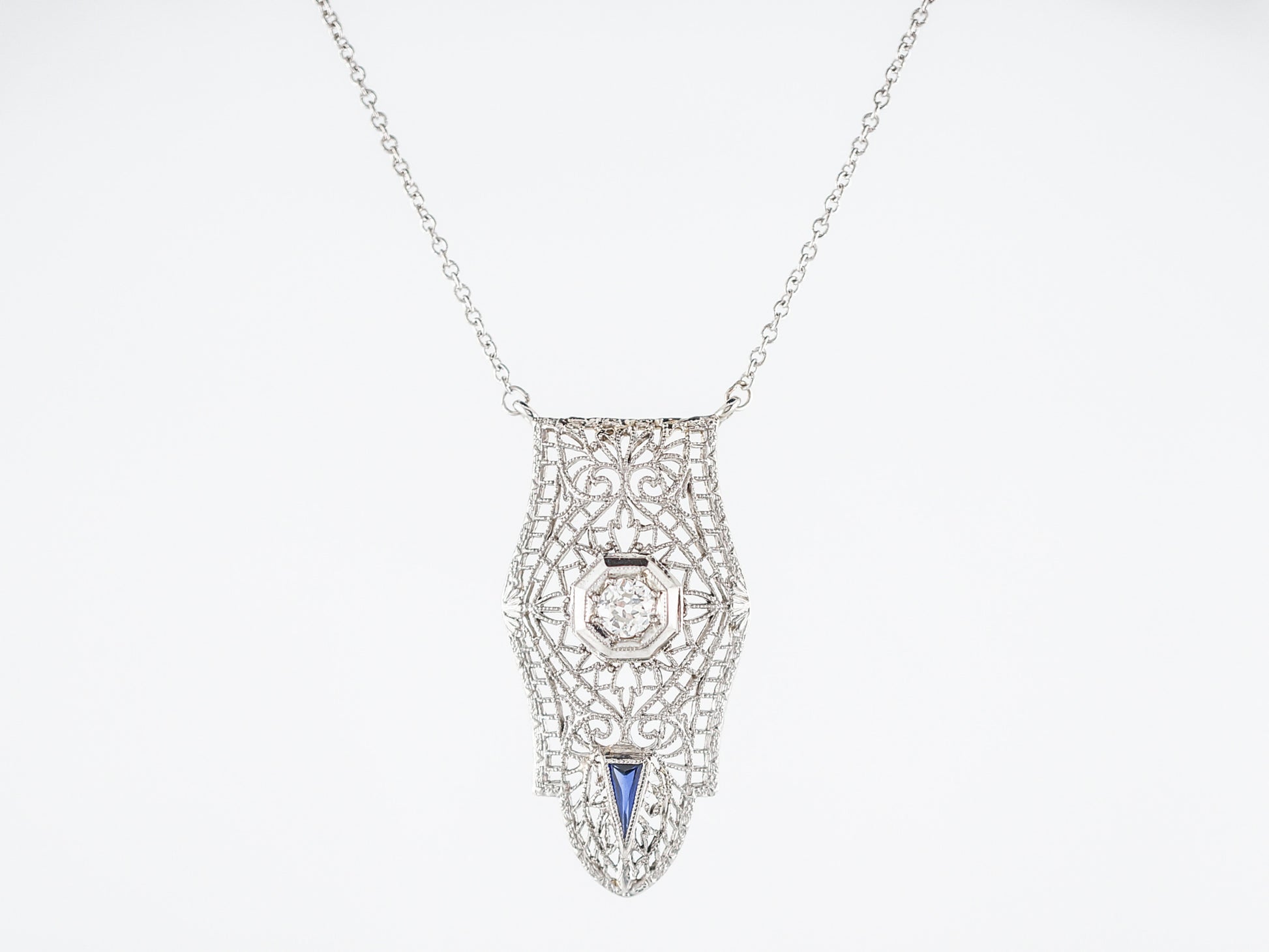 Antique Necklace Art Deco .25 Old European Cut Diamond in 14K White Gold