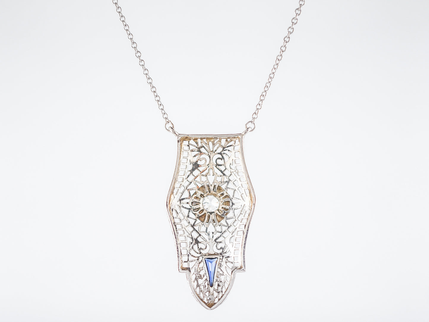 Antique Necklace Art Deco .25 Old European Cut Diamond in 14K White Gold