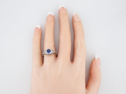 Antique Engagement Ring Art Deco .70 Round Cut Sapphire in 18K White Gold