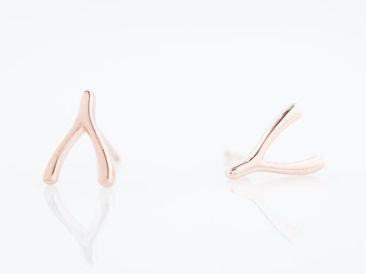 Wish Bone Earrings Modern in 14K Rose Gold