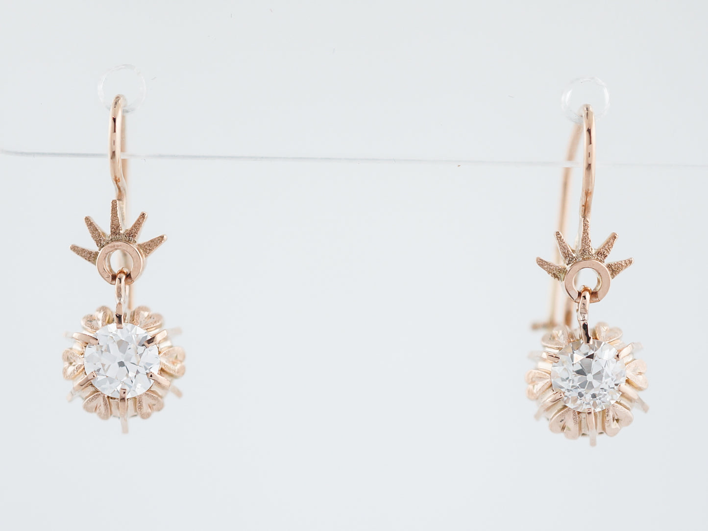 Antique Earrings Victorian .93 Old Mine Cut Diamonds in 14K Rose Gold