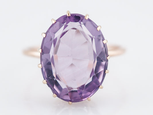 Antique Right Hand Ring Victorian 5.52 Oval Cut Amethyst in 14K Rose Gold