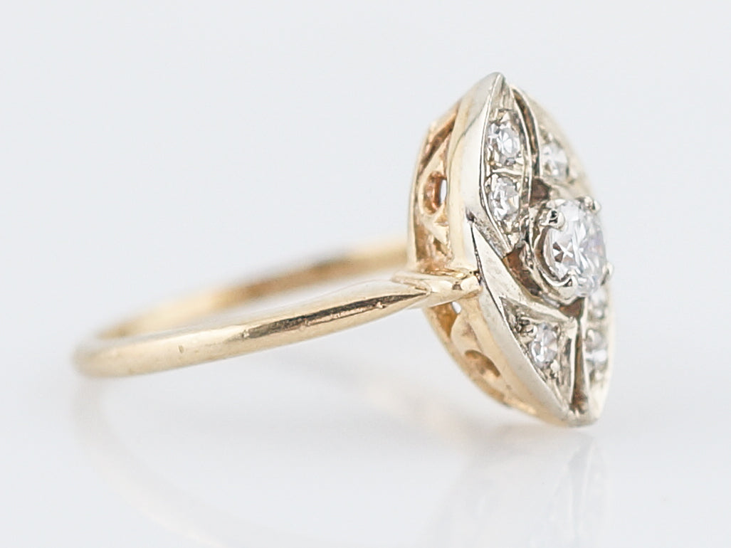 Vintage Right Hand Ring Mid-Century .43 Round Brilliant Cut Diamonds in 14K Yellow & White Gold