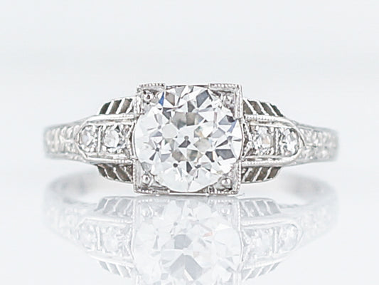 1 Carat Old Mine Cut Art Deco Diamond Ring in Platinum