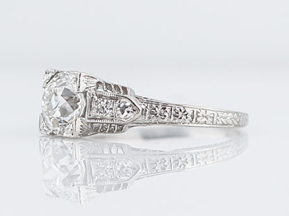 1 Carat Old Mine Cut Art Deco Diamond Ring in Platinum