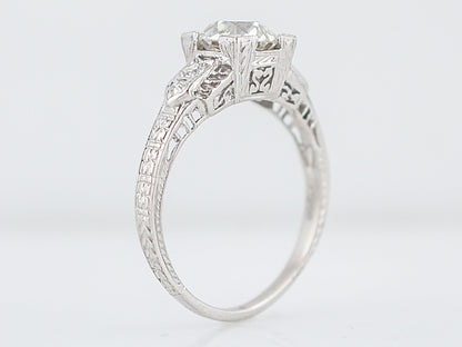 1 Carat Old Mine Cut Art Deco Diamond Ring in Platinum