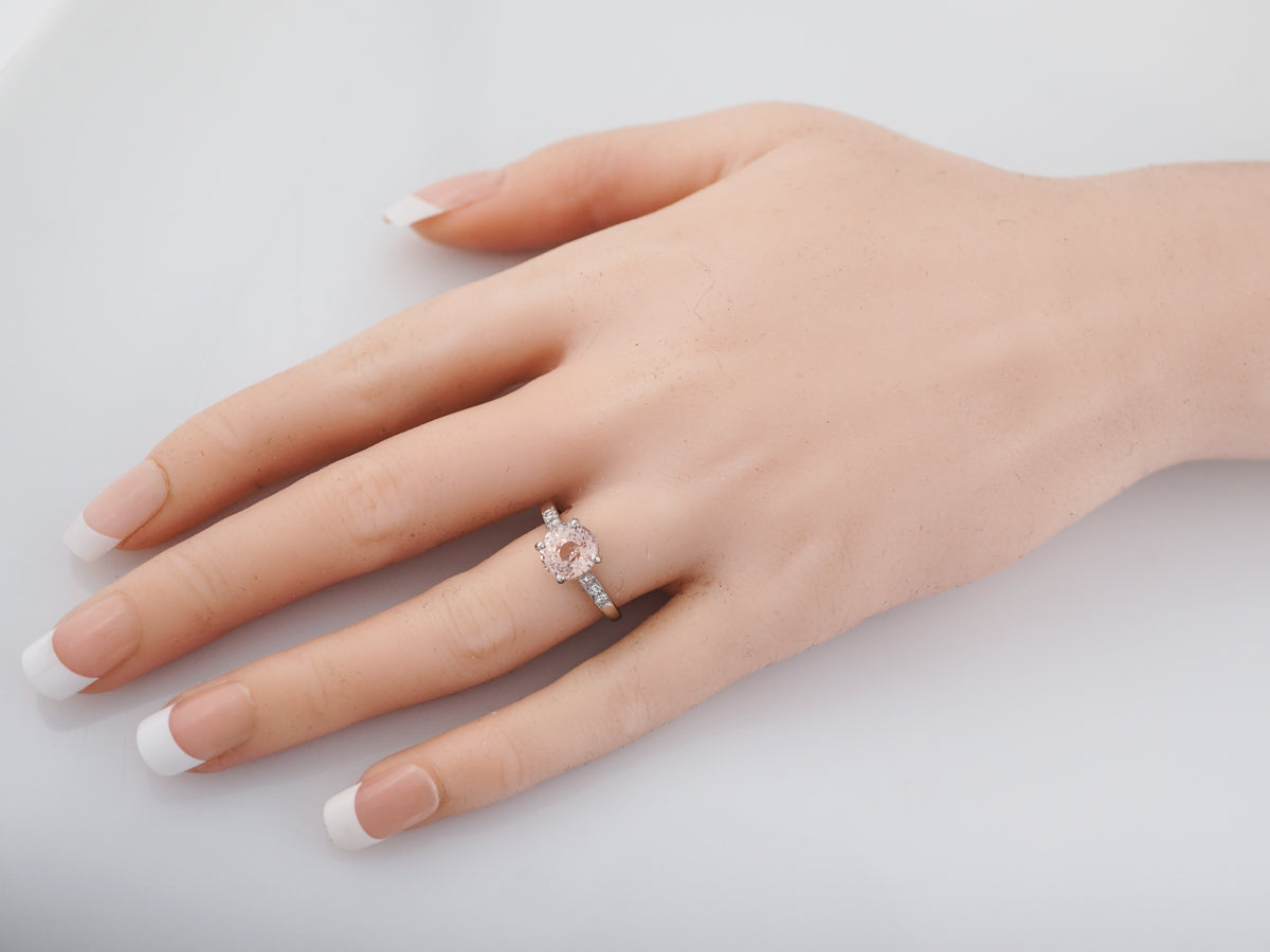 Antique Engagement Ring Art Deco 3.01 Round Cut Peach Sapphire in Platinum