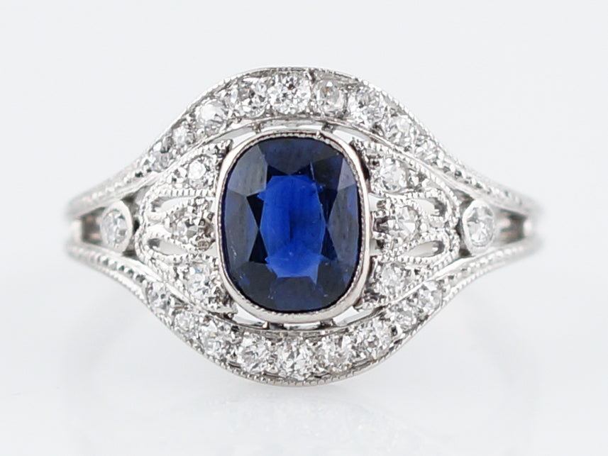 Antique Engagement Ring Art Deco .62 Cushion Cut Sapphire in Platinum