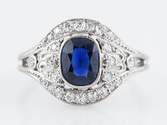 Antique Engagement Ring Art Deco .62 Cushion Cut Sapphire in Platinum