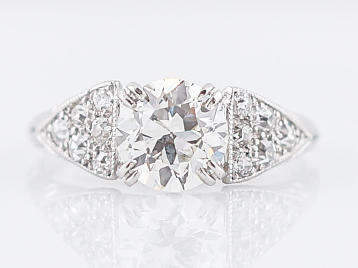 Antique Platinum Engagement Ring w/ 1.25 Carat European Diamond