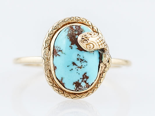 Antique Right Hand Ring Victorian 1.92 Cabochon Cut Turquoise in 18K Yellow Gold