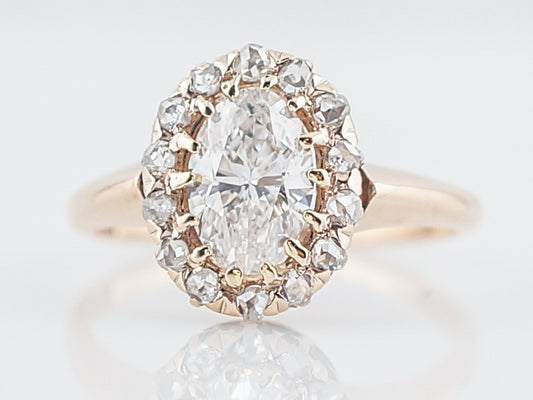 1 Carat Oval Cut Diamond Victorian Cluster Engagement Ring