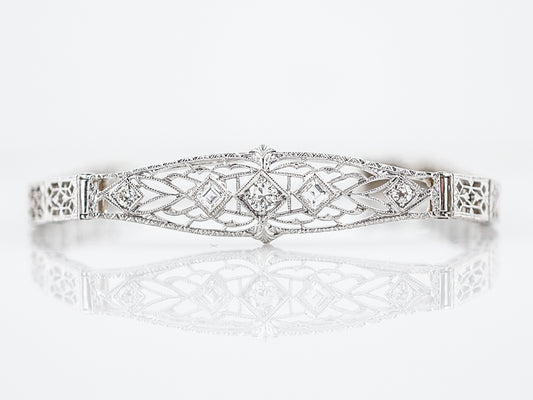 Antique Bracelet Art Deco .42 Old European Cut Diamonds in 14k White Gold
