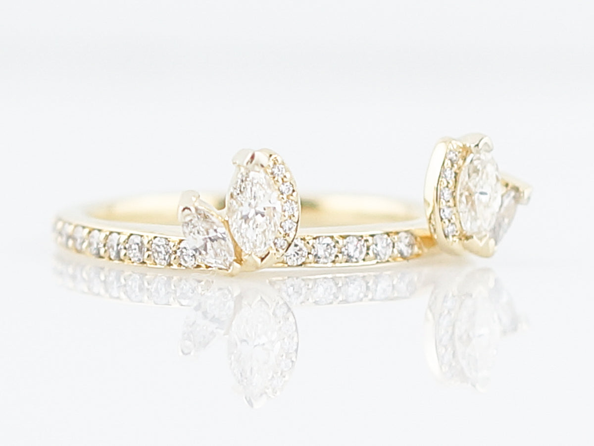 Wedding Band Modern .79 Marquis & Round Brilliant Cut Diamonds in 18k Yellow Gold