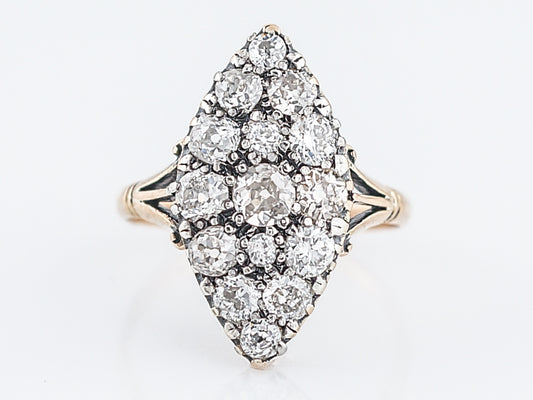 Antique Right Hand Ring Victorian 1.48 Old Mine Cut Diamond in 18K Yellow Gold