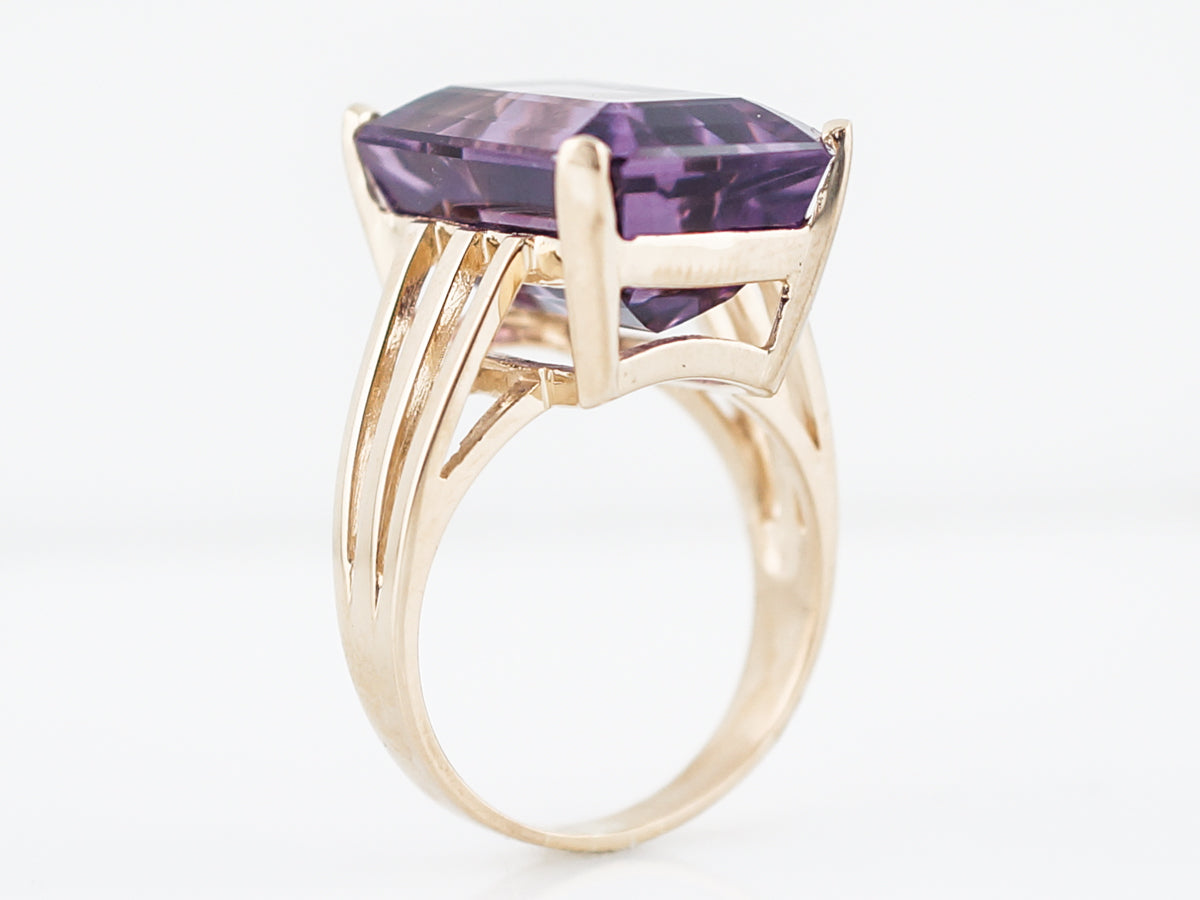 Vintage Cocktail Ring Mid-Century 14.06 Emerald Cut Amethyst in 14K Yellow Gold