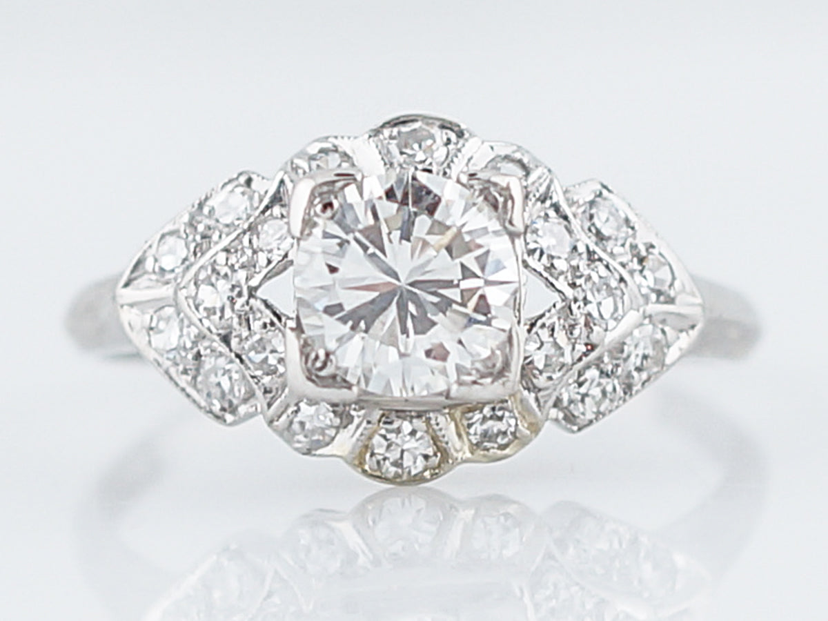 Antique Engagement Ring Art Deco .78 Round Brilliant Cut Diamond in Platinum