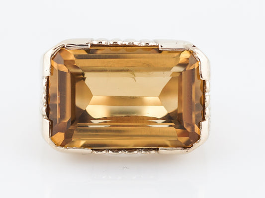 Vintage Cocktail Ring Mid-Century 18.77 Emerald Cut Citrine in 18K Yellow Gold
