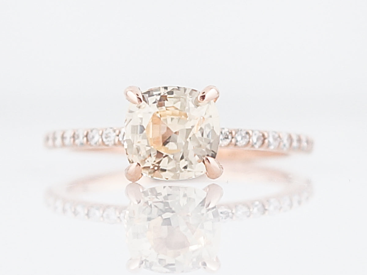 Engagement Ring Modern 2.16 Round Brilliant Cut Peach Sapphire in 14k Rose Gold