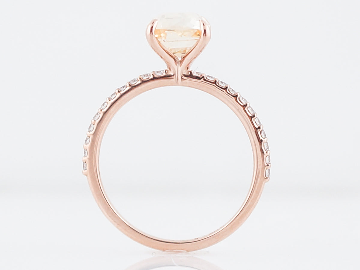 Engagement Ring Modern 2.16 Round Brilliant Cut Peach Sapphire in 14k Rose Gold