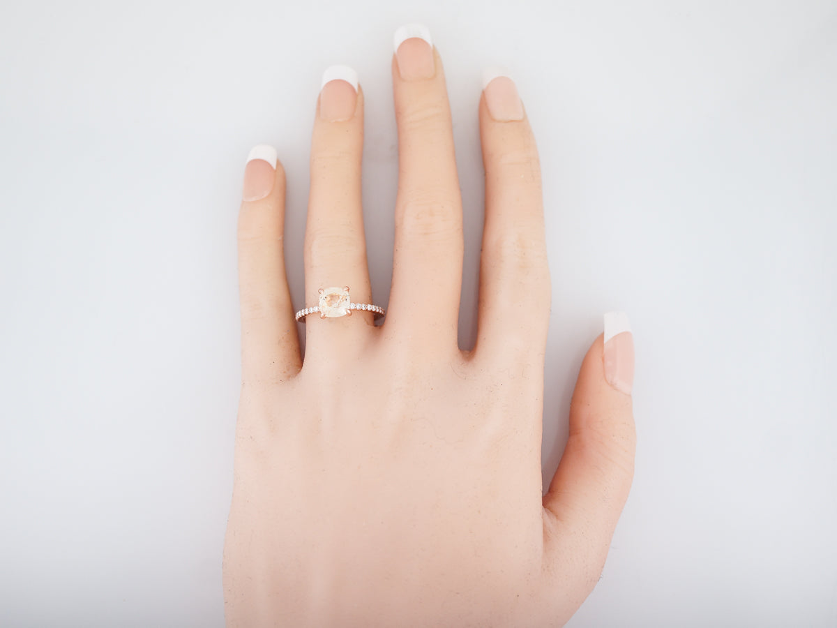 Engagement Ring Modern 2.16 Round Brilliant Cut Peach Sapphire in 14k Rose Gold