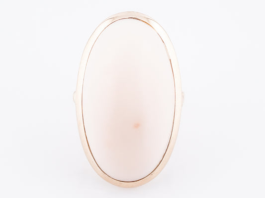 Vintage Cocktail Ring Mid-Century 26.19 Cabochon Cut Angel Skin Coral in 14k Yellow Gold