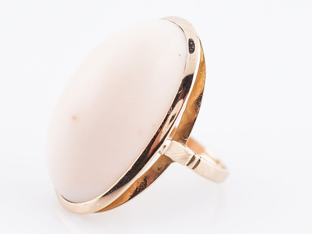 Vintage Cocktail Ring Mid-Century 26.19 Cabochon Cut Angel Skin Coral in 14k Yellow Gold