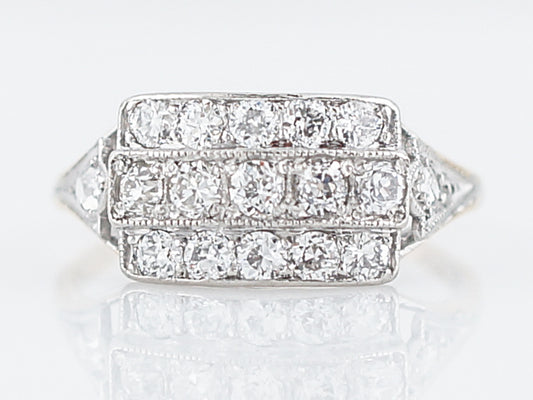 Antique Cocktail Ring Art Deco .76 Old European Cut Diamonds in 14k Yellow & White Gold