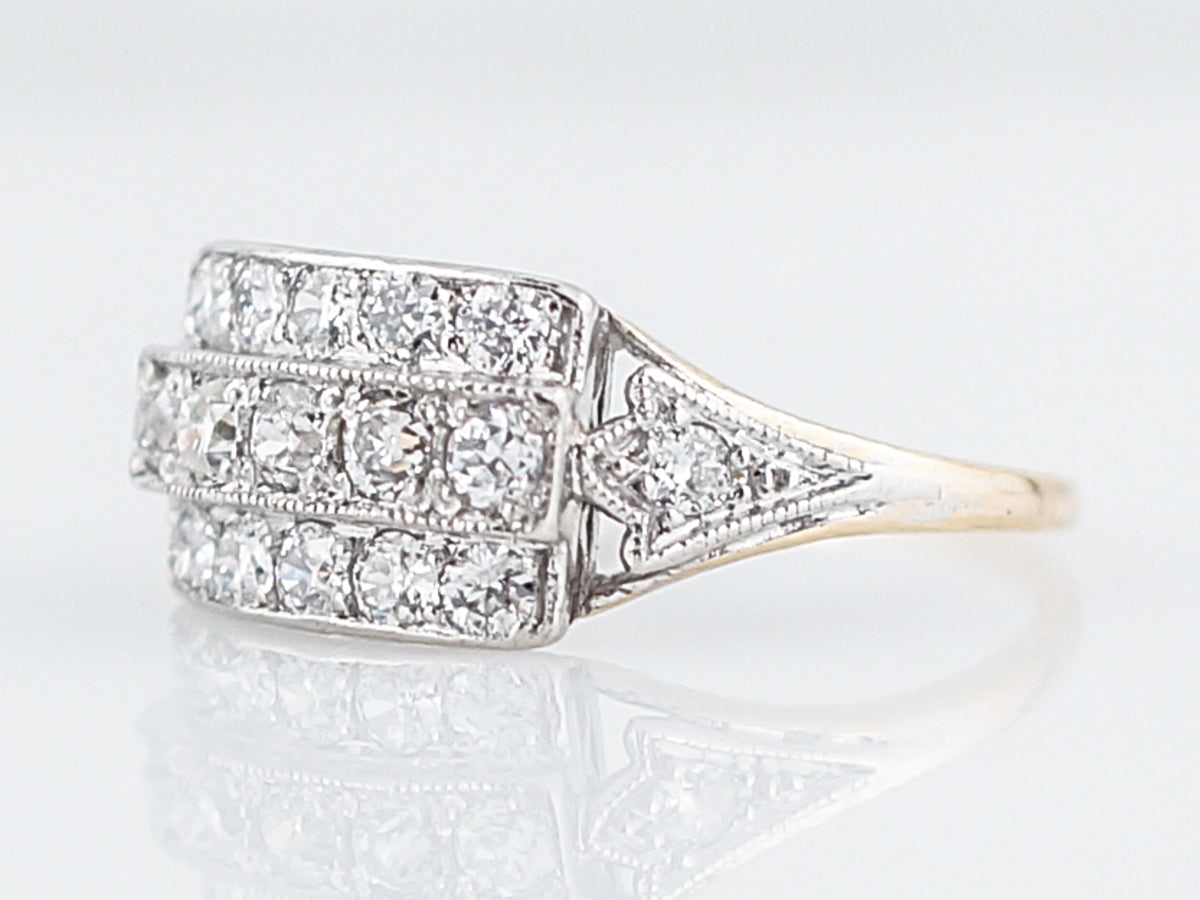 Antique Cocktail Ring Art Deco .76 Old European Cut Diamonds in 14k Yellow & White Gold