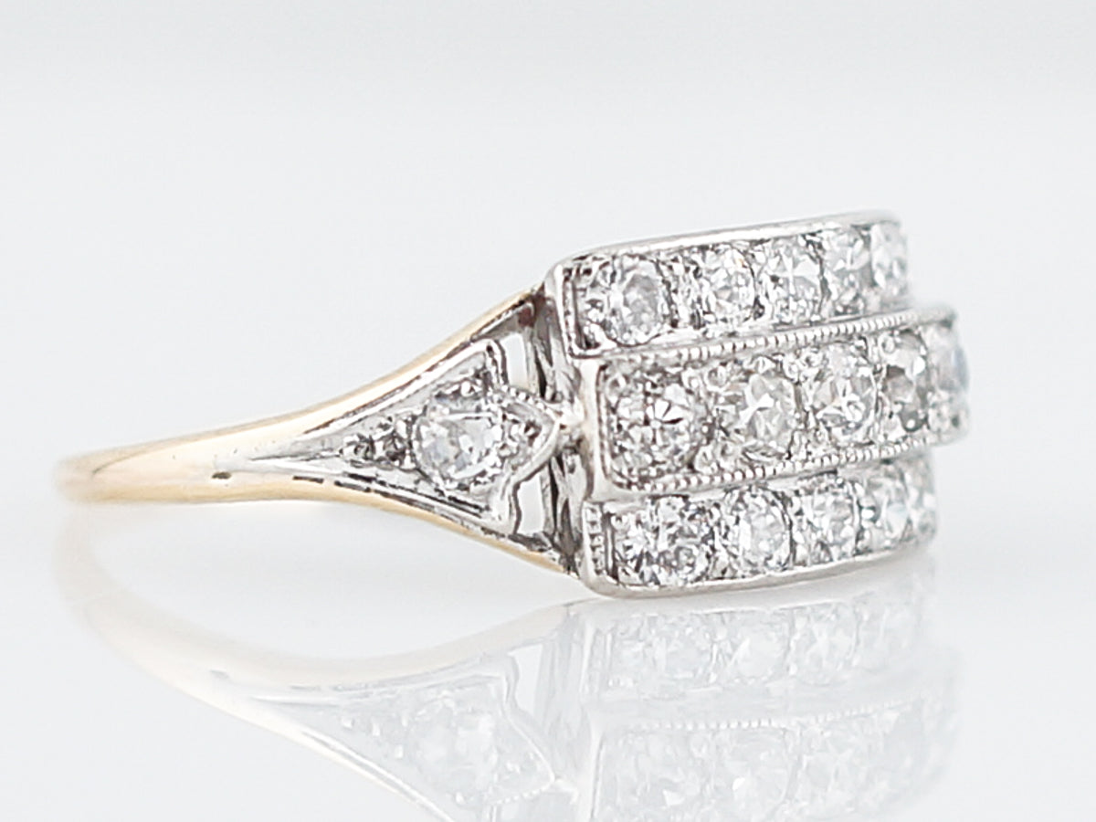 Antique Cocktail Ring Art Deco .76 Old European Cut Diamonds in 14k Yellow & White Gold