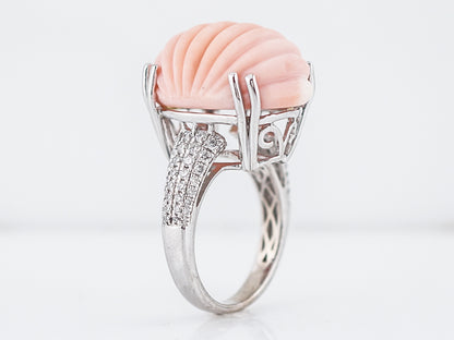 Cocktail Ring Modern 28.94 Carved Oval Coral in 14k White Gold