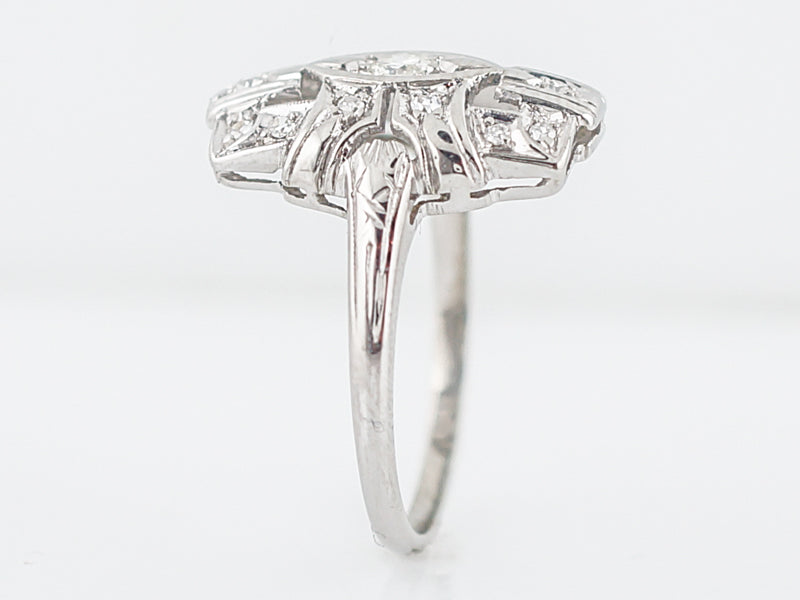 Antique Cocktail Ring Art Deco .32 Round Brilliant Cut Diamonds in 18k White Gold
