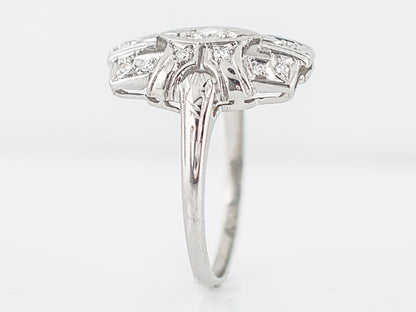 Antique Cocktail Ring Art Deco .32 Round Brilliant Cut Diamonds in 18k White Gold