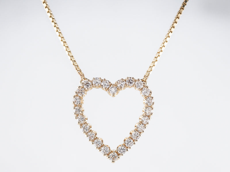 Heart Necklace Modern .72 Round Brilliant Cut Diamonds in 14k Yellow Gold
