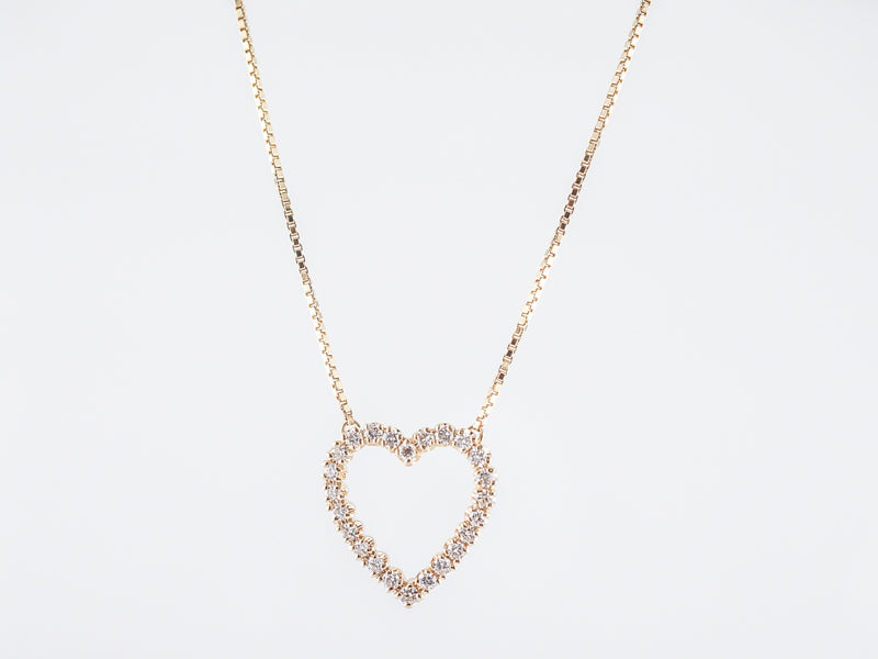 Heart Necklace Modern .72 Round Brilliant Cut Diamonds in 14k Yellow Gold