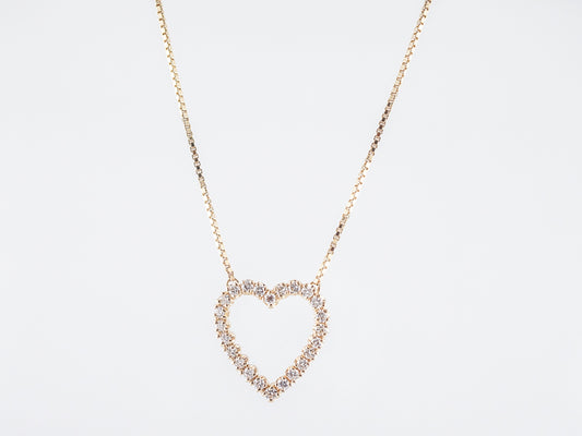 Heart Necklace Modern .72 Round Brilliant Cut Diamonds in 14k Yellow Gold