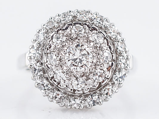 Vintage Cocktail Ring Mid-Century .97 Round Brilliant & Single Cut Diamonds in 14k White Gold