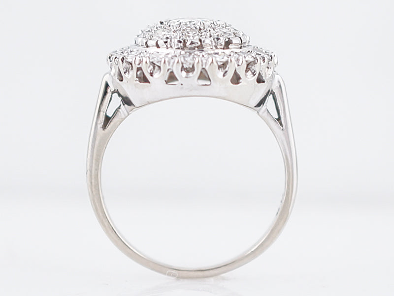 Vintage Cocktail Ring Mid-Century .97 Round Brilliant & Single Cut Diamonds in 14k White Gold